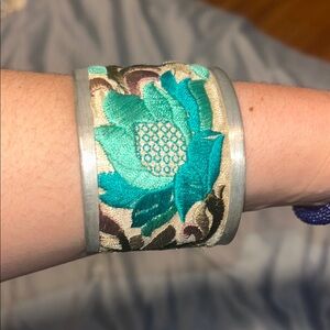 Floral Embroidered Cuff Bracelet